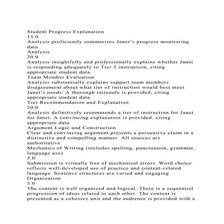 Student Progress Explanation 15.0 Analysis proficiently summar.docx