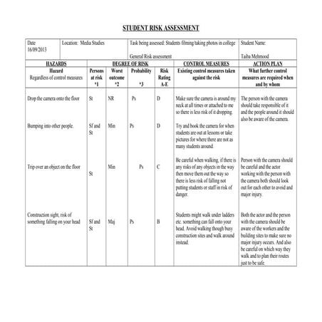 Student risk assessment