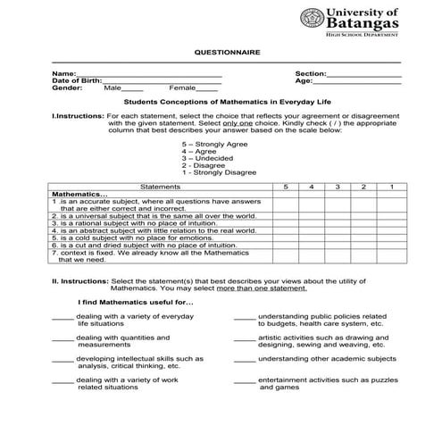 Students conceptions of mathematics