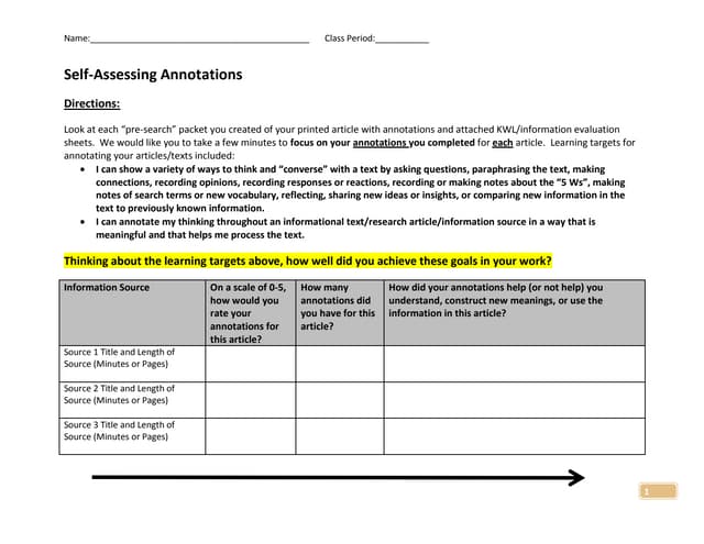 Student Self-Assessment of Annotations October 16 2014 Rust