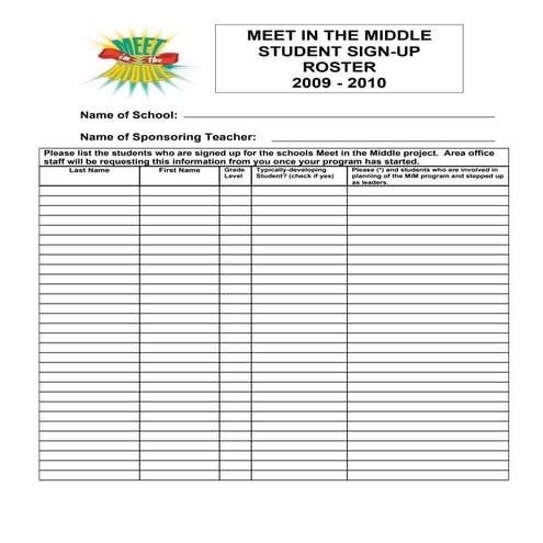 Student Sign Up Roster