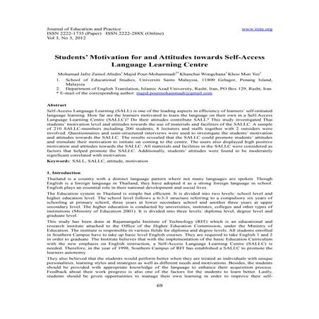 Students’ motivation for and attitudes towards self access language learning ...