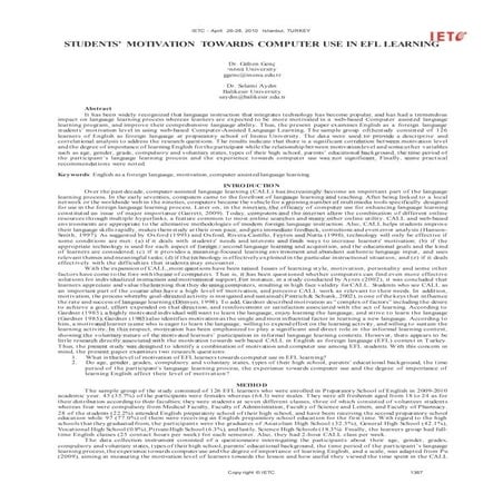 Students’ motivation towards computer use in efl learning