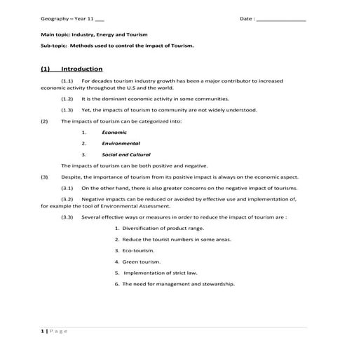 Students notes reduce impact of tourism