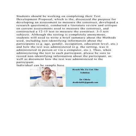 Students should be working on completing their Test Development Prop.docx