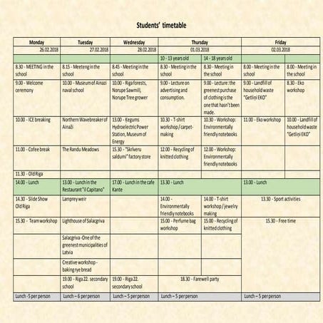 Students timetable-Riga