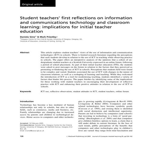 Student teachers’ first reflections on information