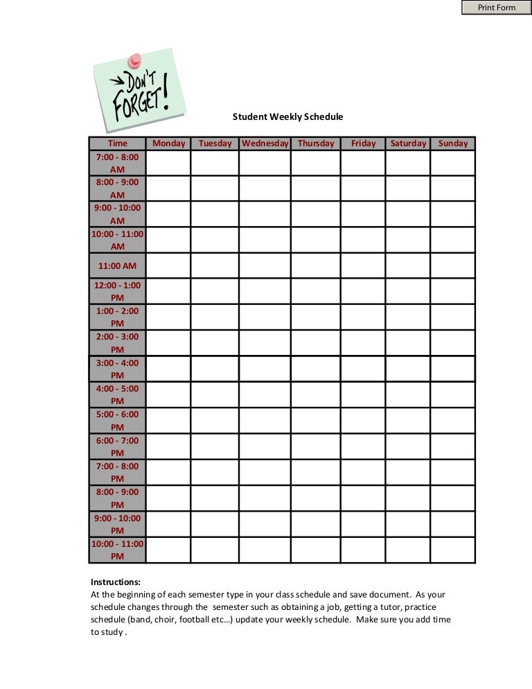 Student weekly schedule