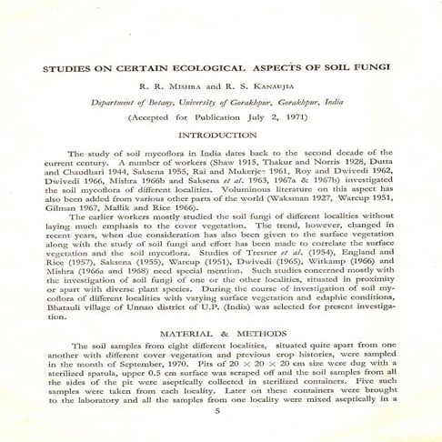 Studies on certain ecological aspects of soil fungi