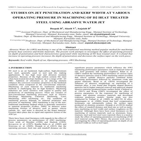 Studies on jet penetration and kerf width at various operating pressure in ma...