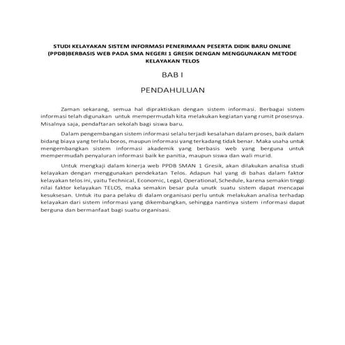 Studi kelayakan sistem informasi penerimaan peserta didik baru online