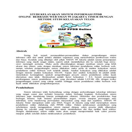Studi kelayakan sistem informasi ppdb online SMAN 99 Jakarta