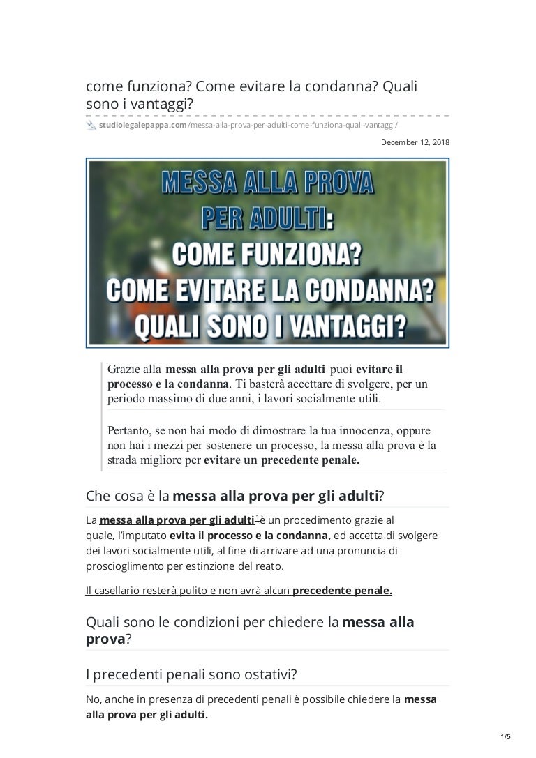 Messa alla prova per adulti: come funziona? Come evitare la condanna?…