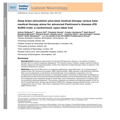 Studio sull'efficacia della deep brain stimulation in aggiunta alla terapia m...
