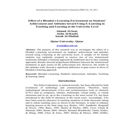 Effect of a Blended e-Learning Environment on Students' Achievement and Attit...