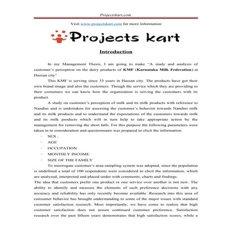 A Study and Analysis of Customers Perception on the Dairy Products of Karnata...