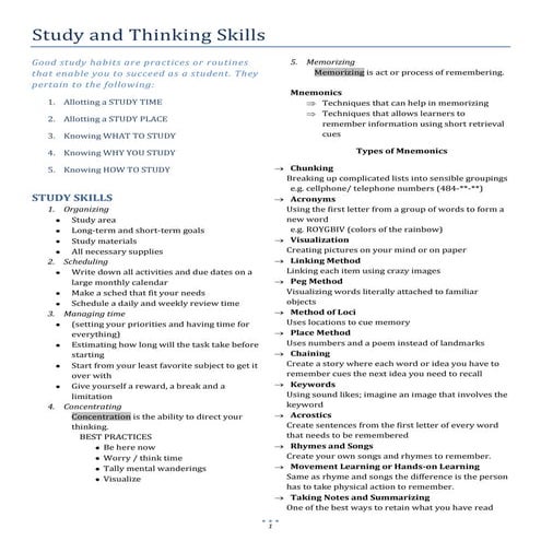Study and thinking skills