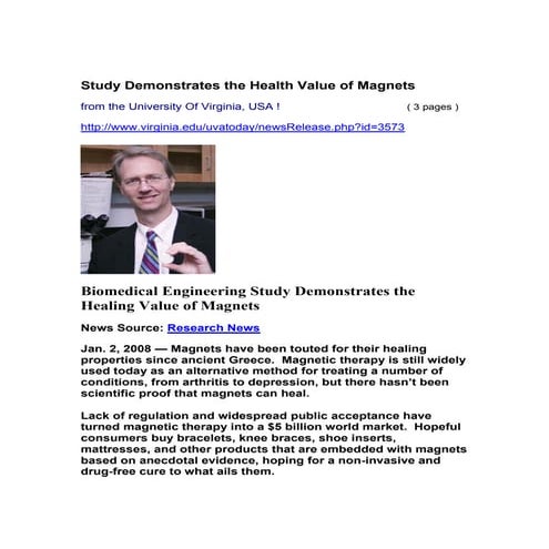 Study demonstrates the health value of magnets