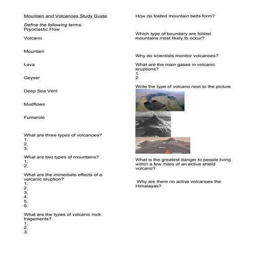 Study guide   mountains and volcanoes