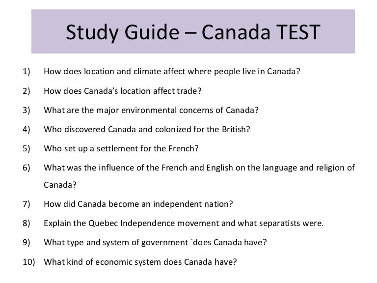 Study guide canada test