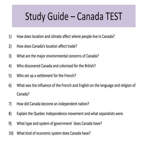 Study guide – canada test