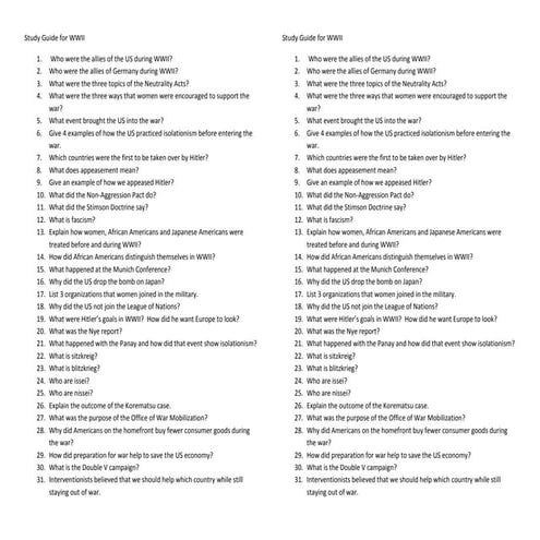 Study guide for wwii