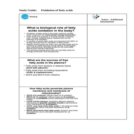 Oxidation Of Fatty Acids | DOC