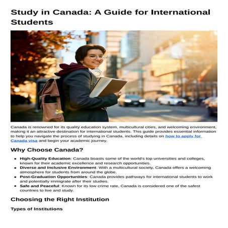 Study in Canada A Guide for International Students