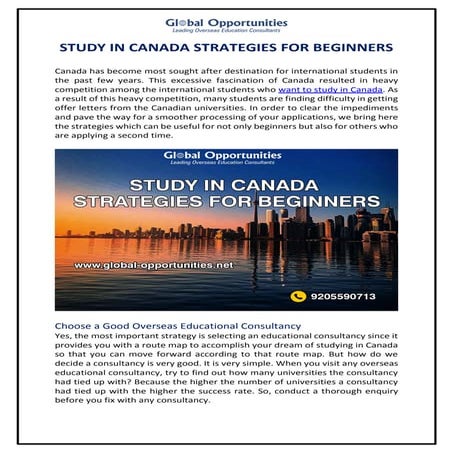 STUDY IN CANADA STRATEGIES FOR BEGINNERS