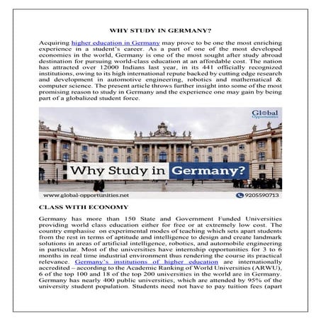 Study in Germany for affordable education & unlimited career growth | PDF