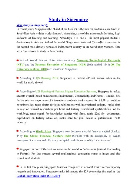 TOP REASONS TO STUDY IN SINGAPORE | PPT