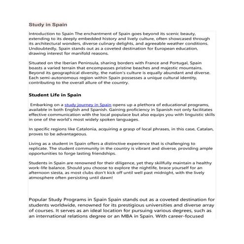 Embark on Your Study Journey with Study in Spain | PDF
