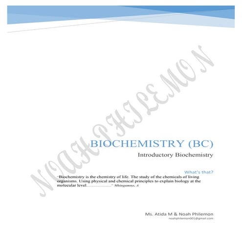 BIOCHEMISTRY NOTES By Noah Philemon