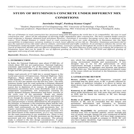 Study of bituminous concrete under different mix conditions