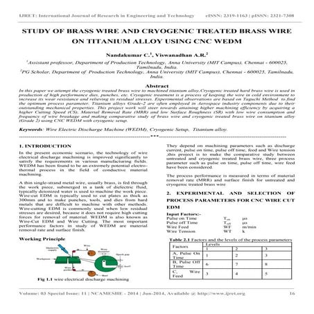 Study of brass wire and cryogenic treated brass wire on titanium alloy using ...