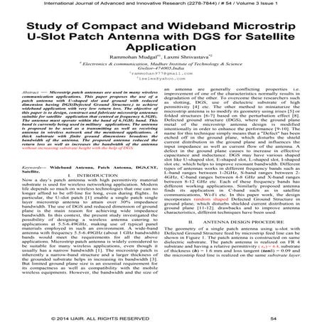 Study of Compact and Wideband Microstrip U-Slot Patch Antenna with DGS for Sa...