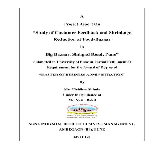 Study of customer feedback & shrinkage reduction in food bazaar