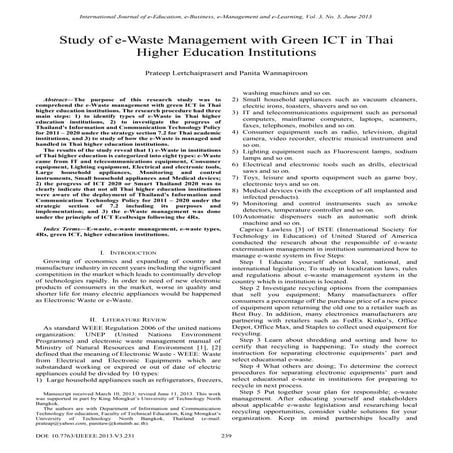 Study of e waste management with green ict in thai higher education institutions