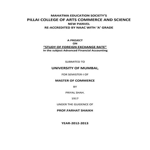 Study of foreign exchange rate.