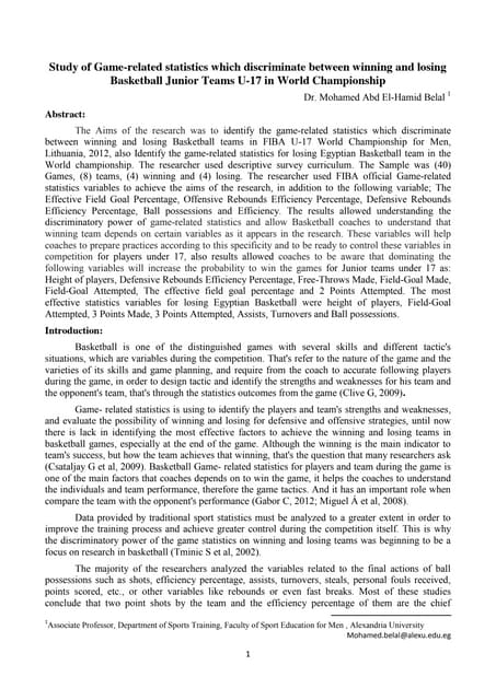 Study of game related statistics which discriminate between winning and losin...