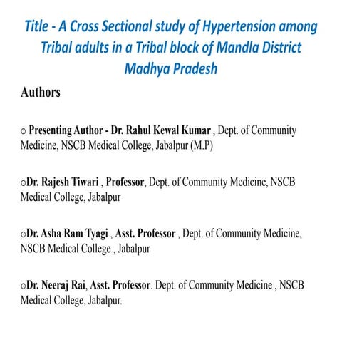 Study of hypertension among tribals