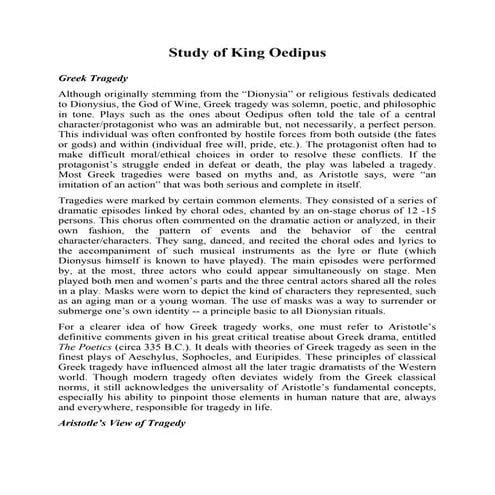 Study of  king oedipus