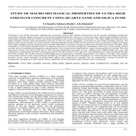 Study of macro mechanical properties of ultra high strength concrete using qu...