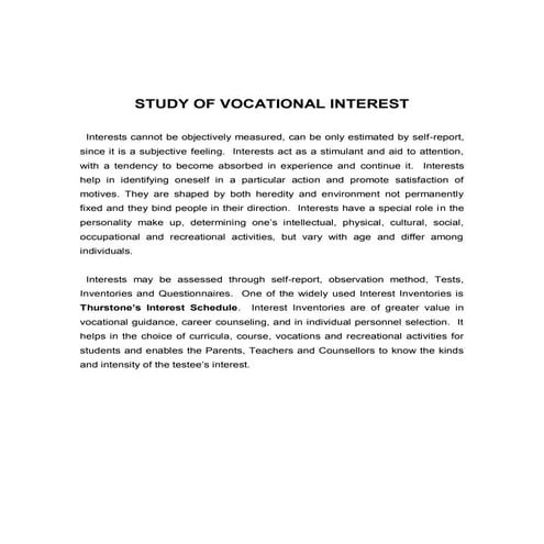 Study of Occupational Interest in Tsunami Project in NYK Pondicherry by S.Lakshmanan Psychologist