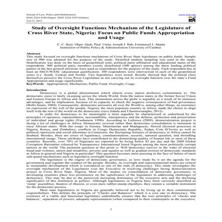 Study of oversight functions mechanism of the legislature of cross river stat...