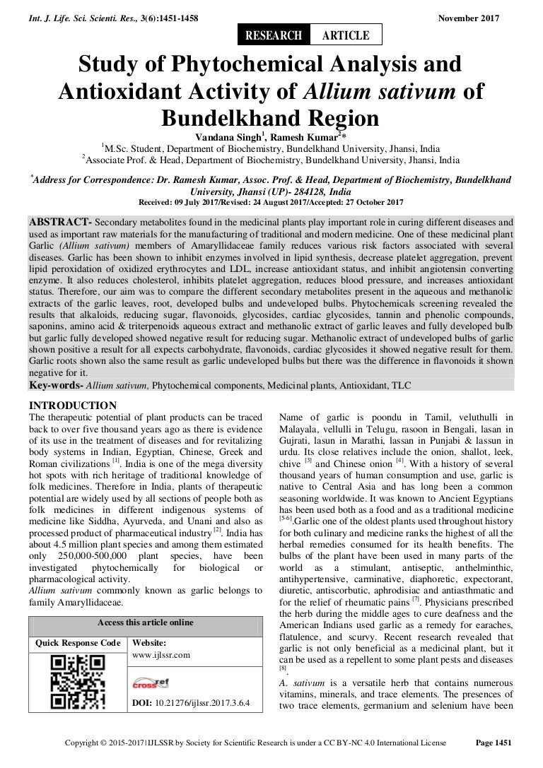 Study of Phytochemical Analysis and Antioxidant Activity of Allium sa…