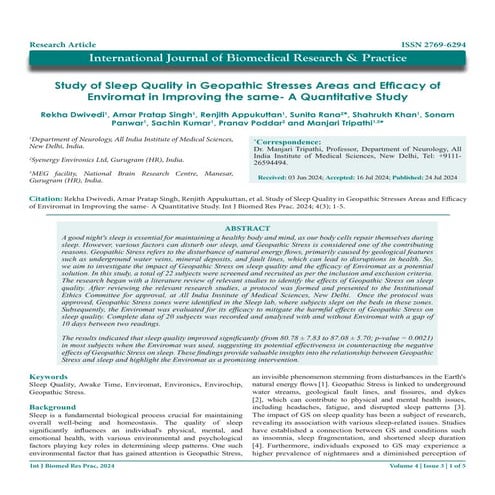 Study of Sleep Quality in Geopathic Stress | PDF