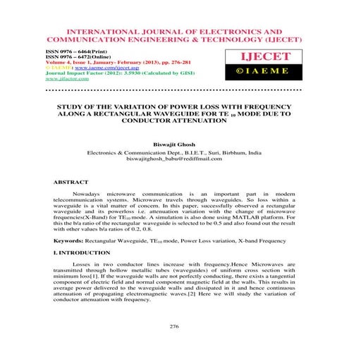 Study of the variation of power loss with frequency along a rectangular