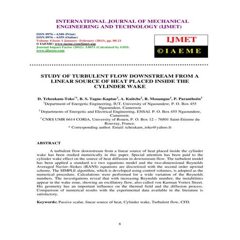 Study of turbulent flow downstream from a linear source of heat | PDF