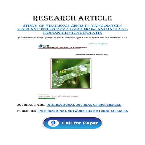 Study of virulence genes in vancomycin resistant Enterococci (vre) from anima...